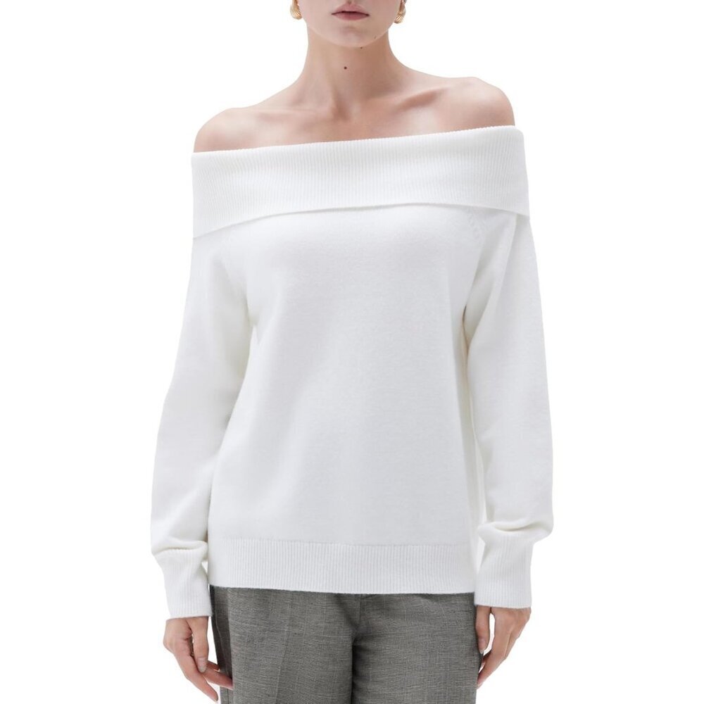 Women Cashmere Off Shoulder Sweater Oversized Knit Long Sleeve Top